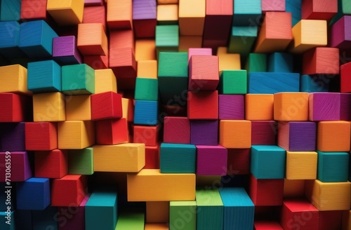 abstract background of cubes. Colorful background made of wooden blocks, flat lay,