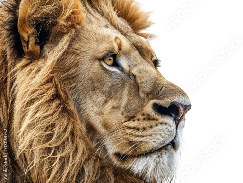 Lion Face Shot Isolated on Transparent or White Background, PNG