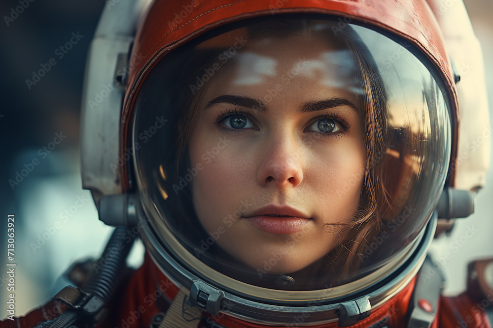 Generative AI picture of astronaut spaceman woman do space walk working space station in outer space futurism Generative AI picture of astronaut spaceman woman do space walk working space station in outer space futurism