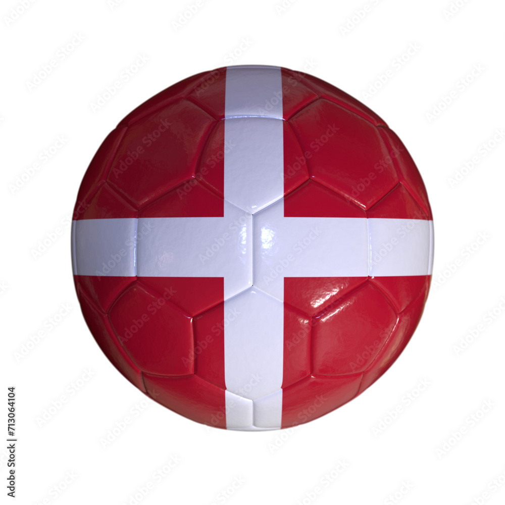 Naklejka premium Flag Of Denmark On Soccer Ball And Transparent Background