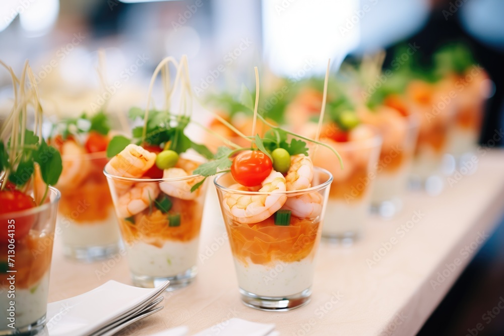 individual shrimp cocktail servings at a catered event individual shrimp cocktail servings at a catered event