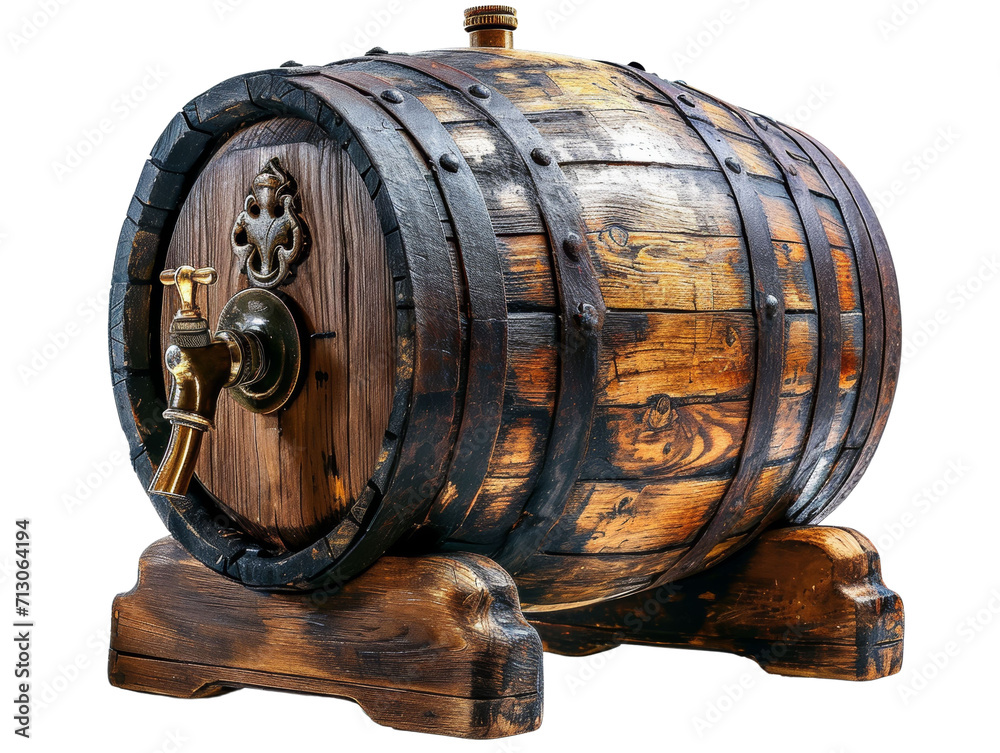 Wooden Beer Barrel with Faucet Isolated on Transparent or White Background, PNG