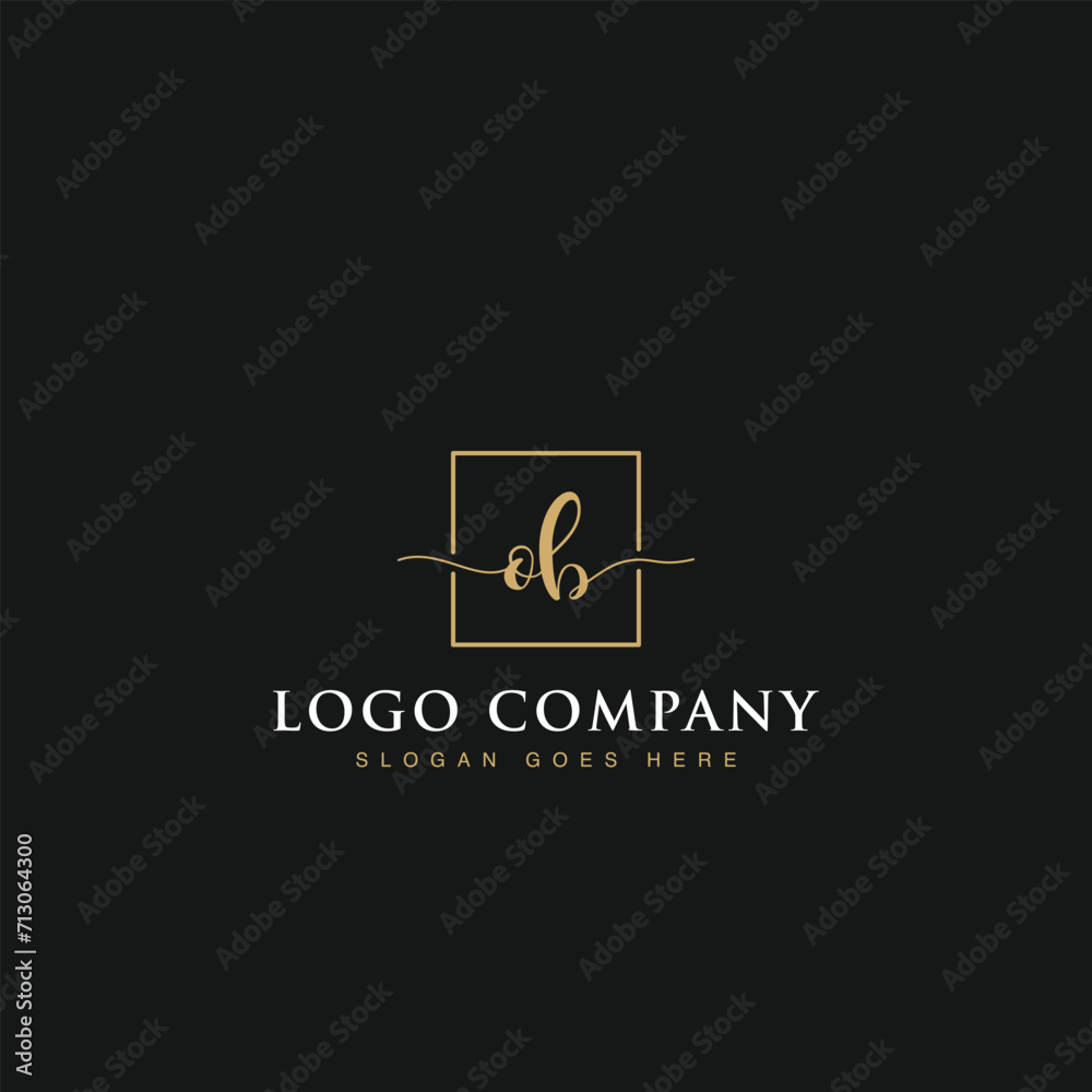 Luxurious minimalist elegant sophisticated Initials letters OB linked inside square line box vector logo designs inspirations in gold colors for brand, hotel, boutique, jewelry, restaurant or company Luxurious minimalist elegant sophisticated Initials letters OB linked inside square line box vector logo designs inspirations in gold colors for brand, hotel, boutique, jewelry, restaurant or company