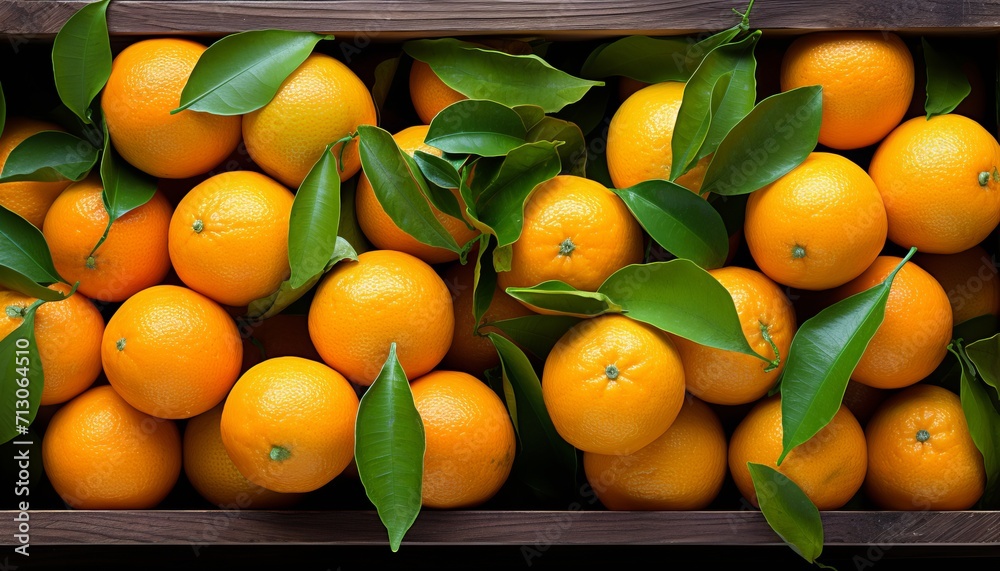 Top view of fresh organic mandarin oranges and tangerine fruits on display