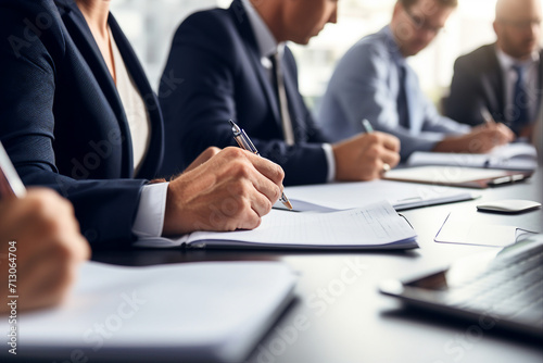 Business people having office meeting successful coworkers company building Generative AI