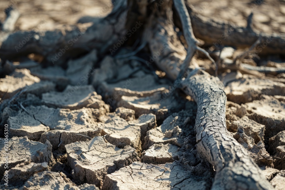 A detailed view of a tree trunk in the dirt. This image can be used to depict nature, textures, or environmental themes A detailed view of a tree trunk in the dirt. This image can be used to depict nature, textures, or environmental themes