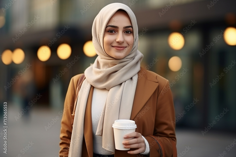 Generative AI technology conceptual picture Young confident arabian asian muslim woman in abaya hijab Generative AI technology conceptual picture Young confident arabian asian muslim woman in abaya hijab