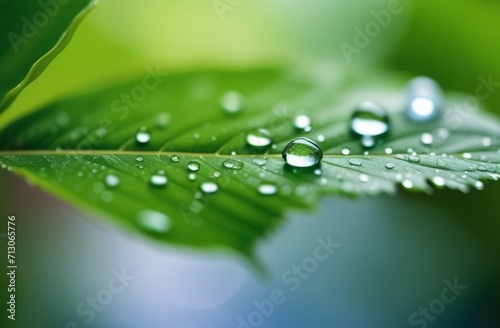 Rain water fall on the green leaf close-up macro shot in the day time.