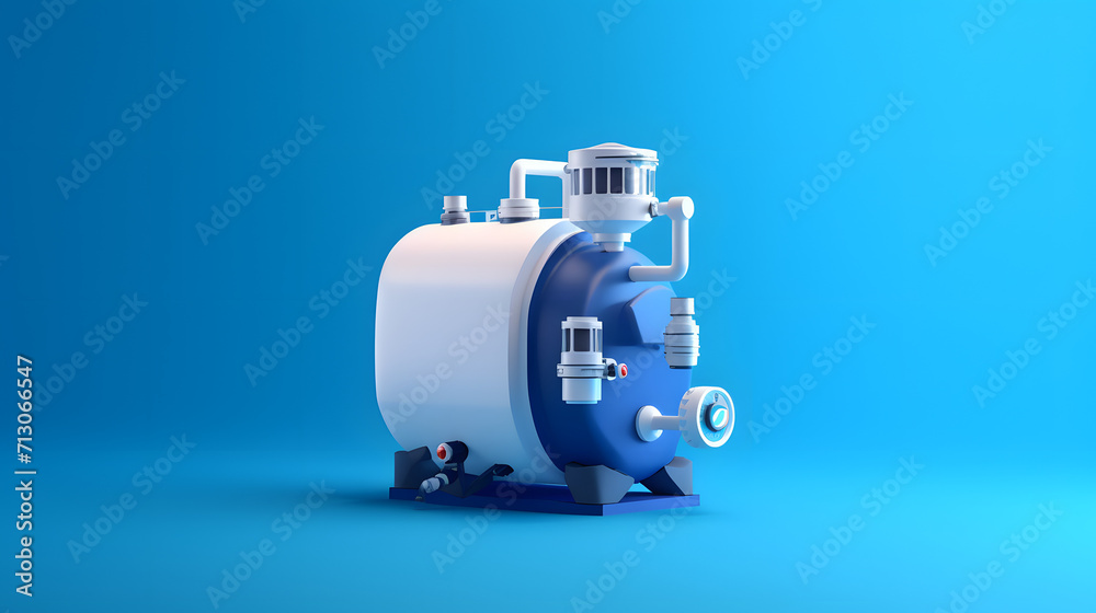 Household gas boiler on blue background 3d