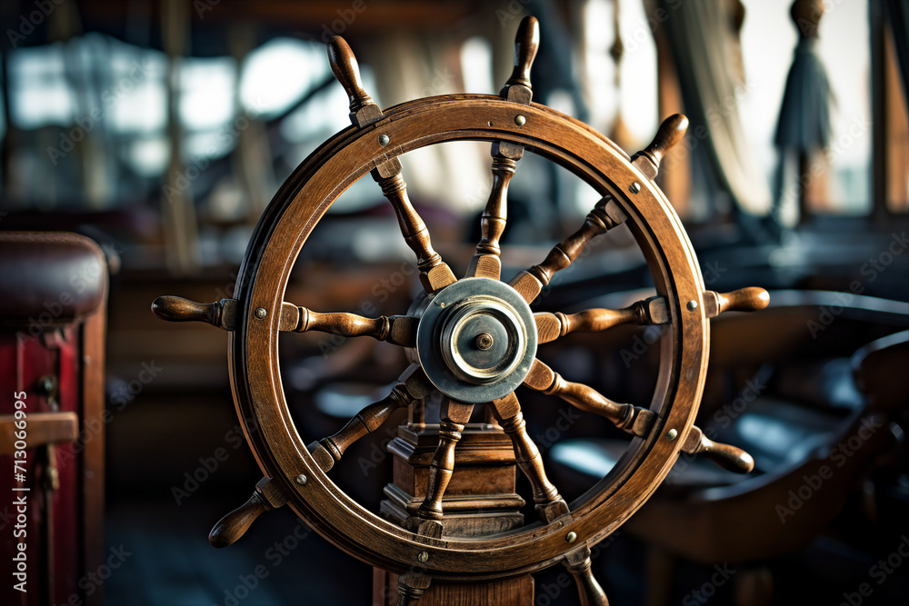 Generative AI picture of the ship's wooden steering wheel