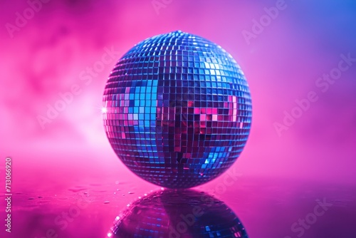 Disco ball on purple background. Disco club concept.  © lublubachka