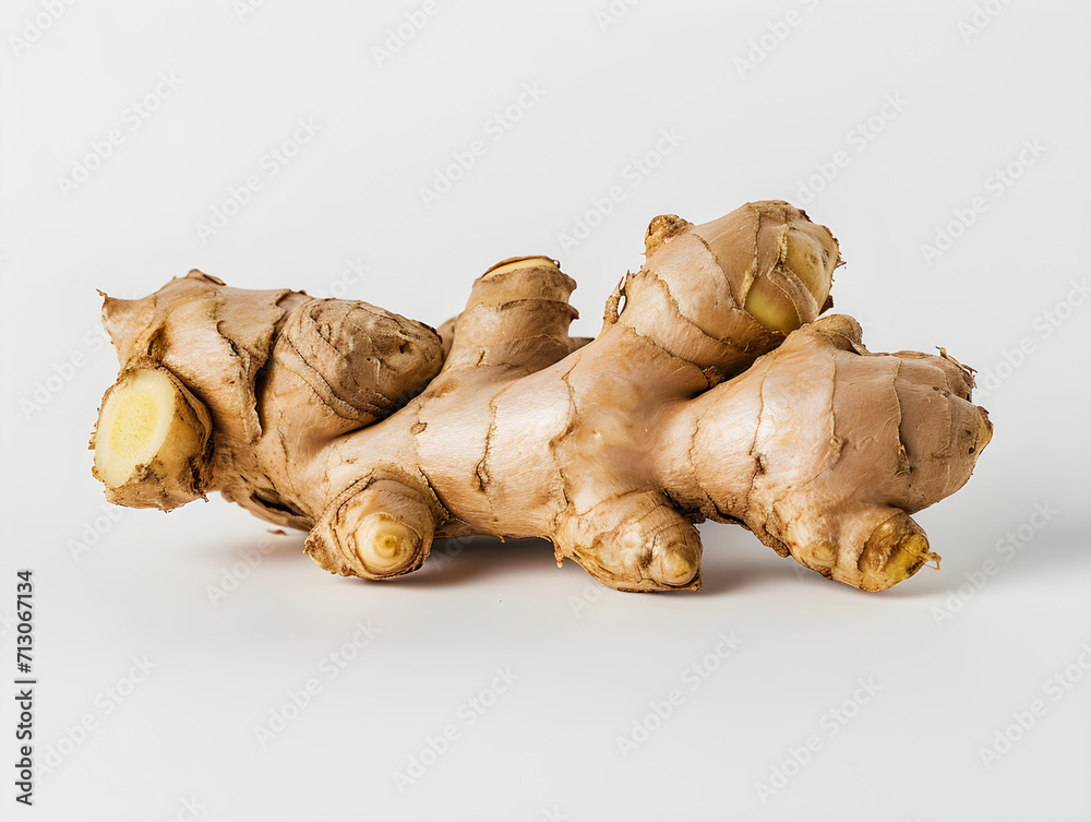 Fresh ginger isolated against a clean and bright white background. Generative AI