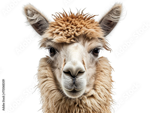 Llama Face Shot Isolated on Transparent or White Background, PNG © Custom Media
