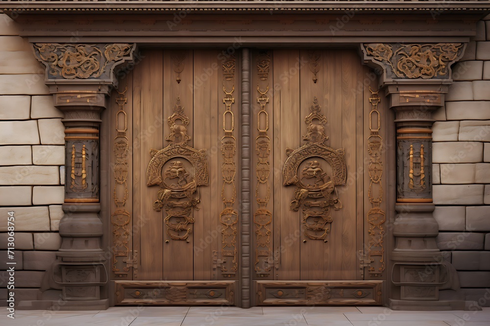 Fototapeta premium Old Historical Door / Gate, Oriental Door, Old Wooden Gate, Background, ai generated