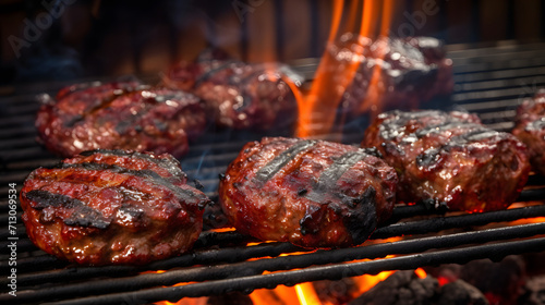 BBQ grilling meat patties and links