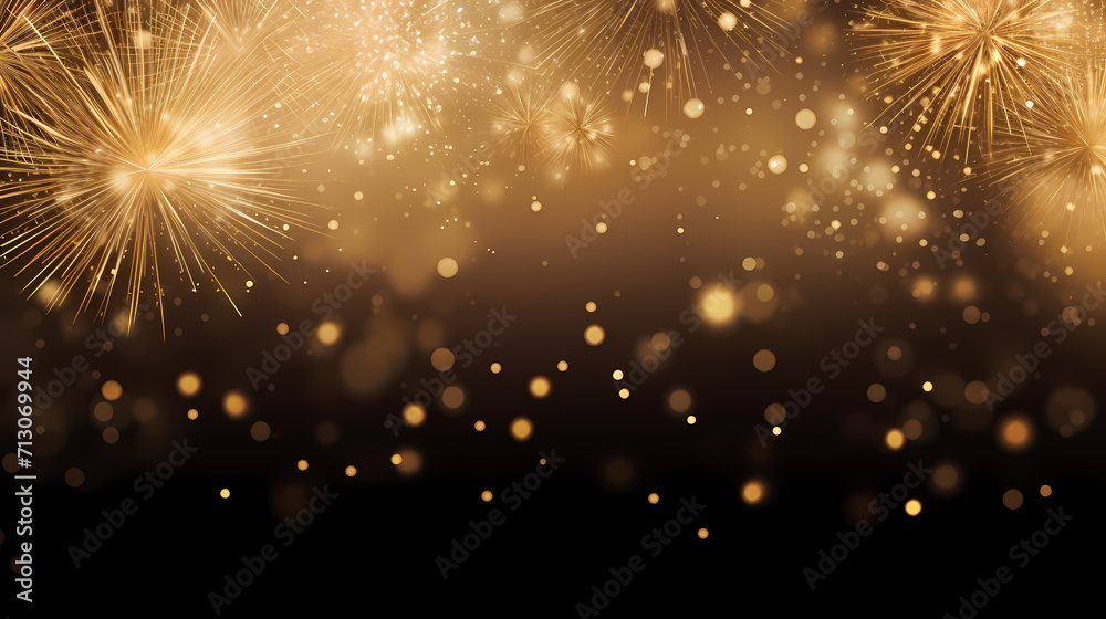 Obraz premium Happy New Year, burning fireworks with bokeh light background