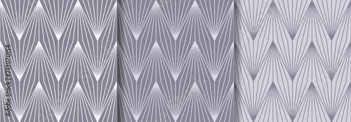 Set of 3 seamless geometric patterns in gray color. Linear vector design.