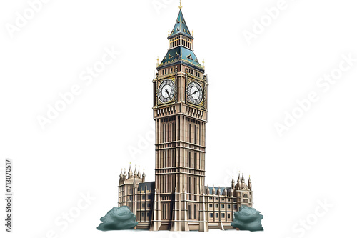 Famous British clock tower "Big Ben" isolated on PNG Background. Generative Ai.