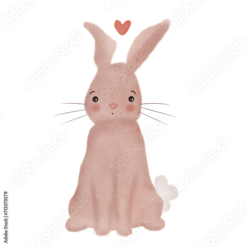 Cute hand drawn cartoon character brown little rabbit PNG illustration isolated on transparent background