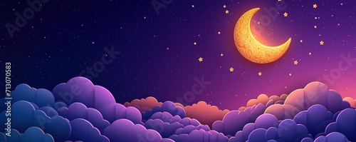 Ramadan Kareem Concept Banner or Voucher Template with 3d Gold Moon 