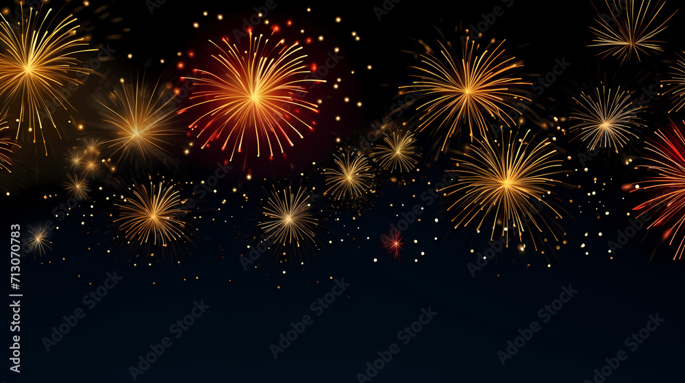 Naklejka premium Happy New Year, burning fireworks with bokeh light background