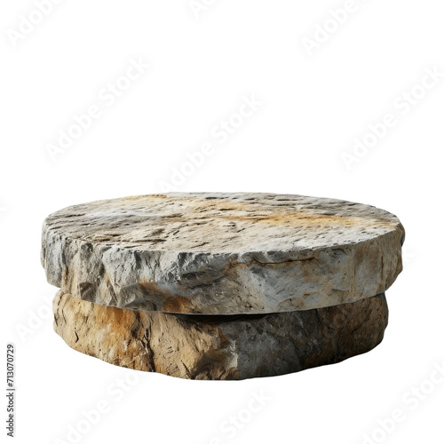 Round Stone Podium Pedestal Isolated on Transparent or White Background, PNG photo