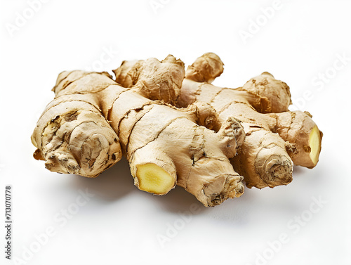 Fresh ginger isolated against a clean and bright white background. Generative AI