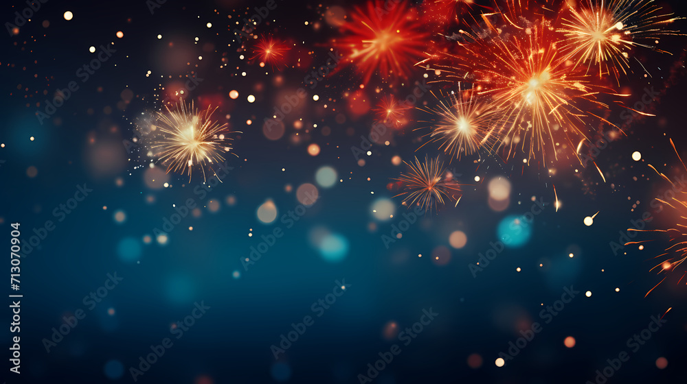 Fototapeta premium Happy New Year, burning fireworks with bokeh light background