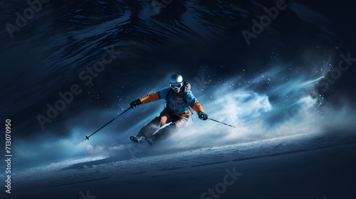Motion of Paste Skier Running Down