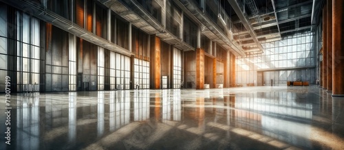 Operational Buzz An energetic scene capturing the dynamic interior of a warehouse with bustling activity on the factory floor