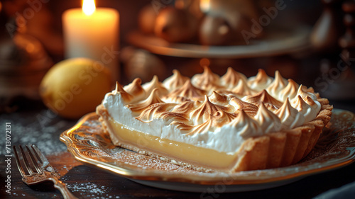 Lemon Meringue Pie with Toasted Peaks on Plate
