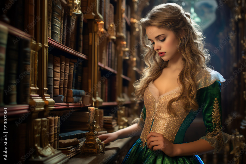 Generative AI technology conceptual picture World Book Day people reading book in big large library Generative AI technology conceptual picture World Book Day people reading book in big large library