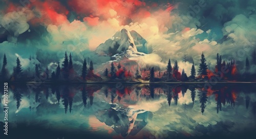 Abstract paint landscape theme. Painting style background © Tetiana