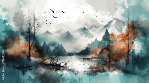 Abstract paint landscape theme. Painting style background © Tetiana
