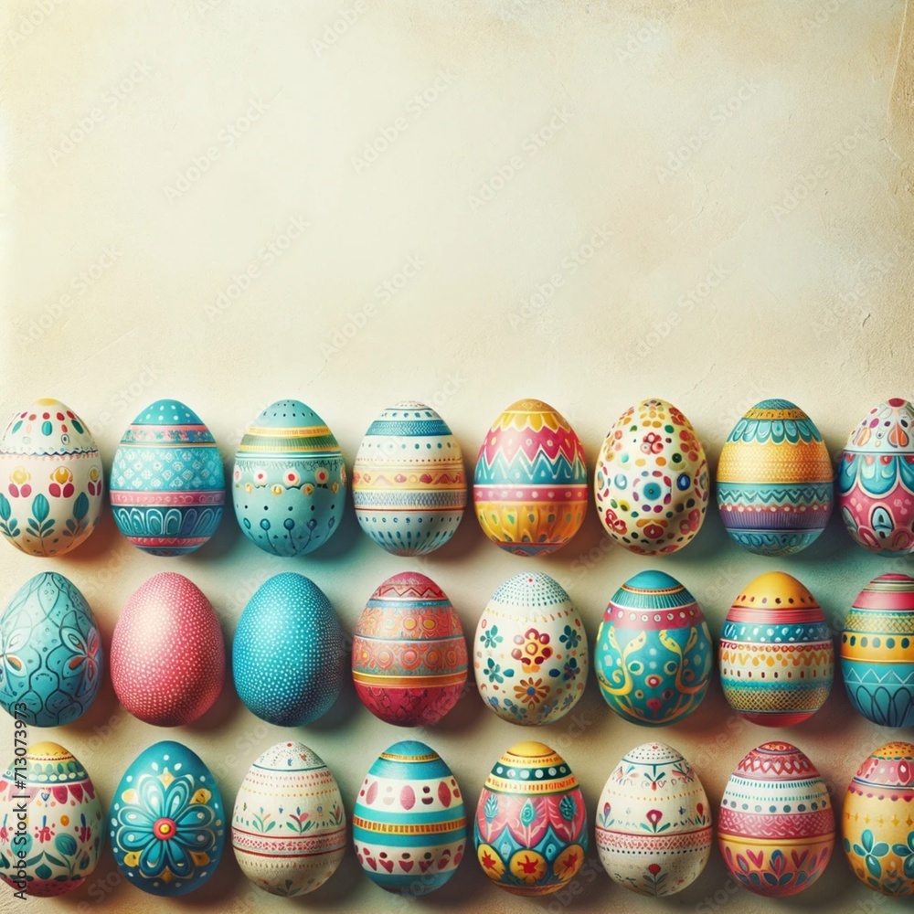 Colorful Painted Easter Eggs on Pastel Background Colorful Painted Easter Eggs on Pastel Background