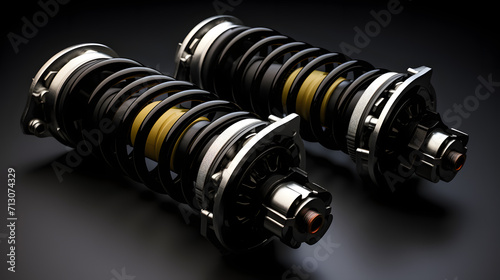 Pair of car shock absorbers with springs. Suspension photo