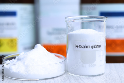 Monosodium glutamate in chemical container , chemical in the laboratory and industry