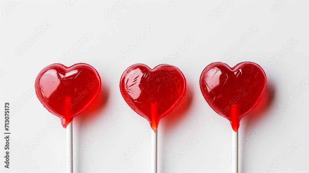 Valentine's Day postcard with red lollipops on white background