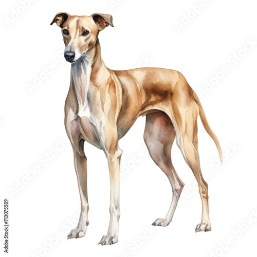 Greyhound dog breed watercolor illustration. Cute pet drawing isolated on white background.