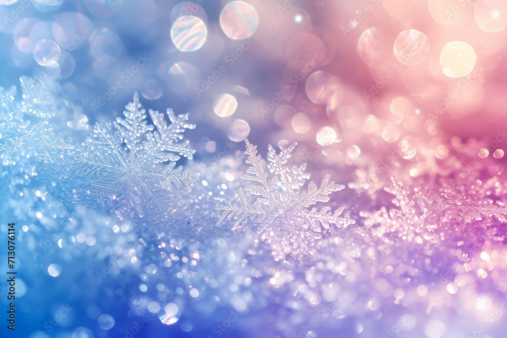 combination bokeh of blue and golden tones snow flake