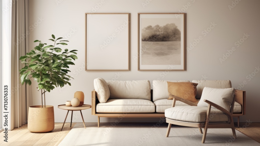 Frame Mockup with Captivating Art Print in Modern Classic Living Room Frame Mockup with Captivating Art Print in Modern Classic Living Room