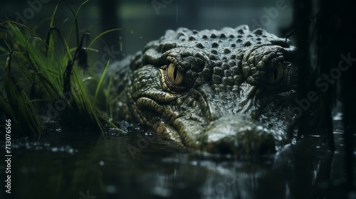 Submerged Crocodile in Murky Swamp