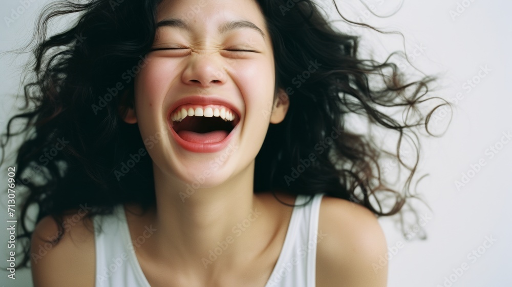 Joyful Korean Woman Laughing Close-up
