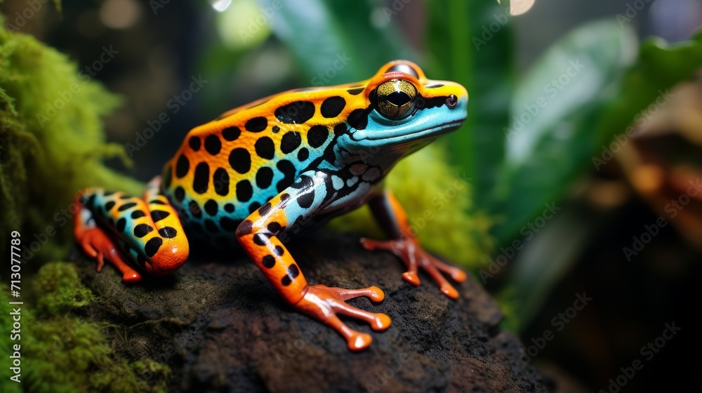 Fototapeta premium Vibrantly Colored Poisonous Frog in Rainforest