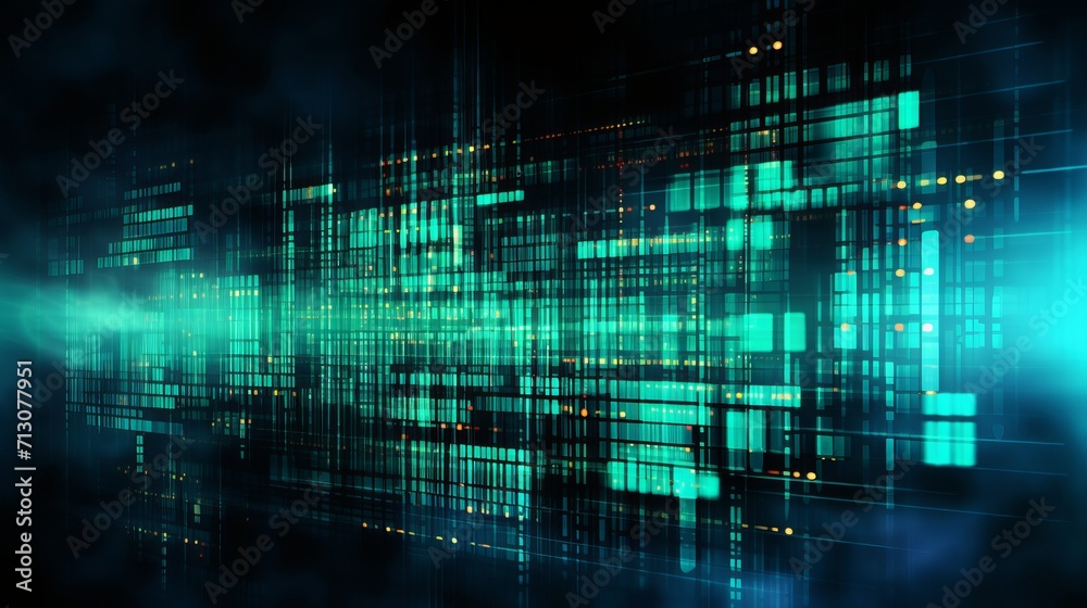 Abstract background with digital grid and matrix of data visualization in technology concept