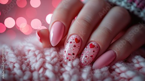 Manicure with hearts.