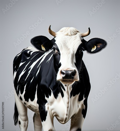 black and white cow with horns