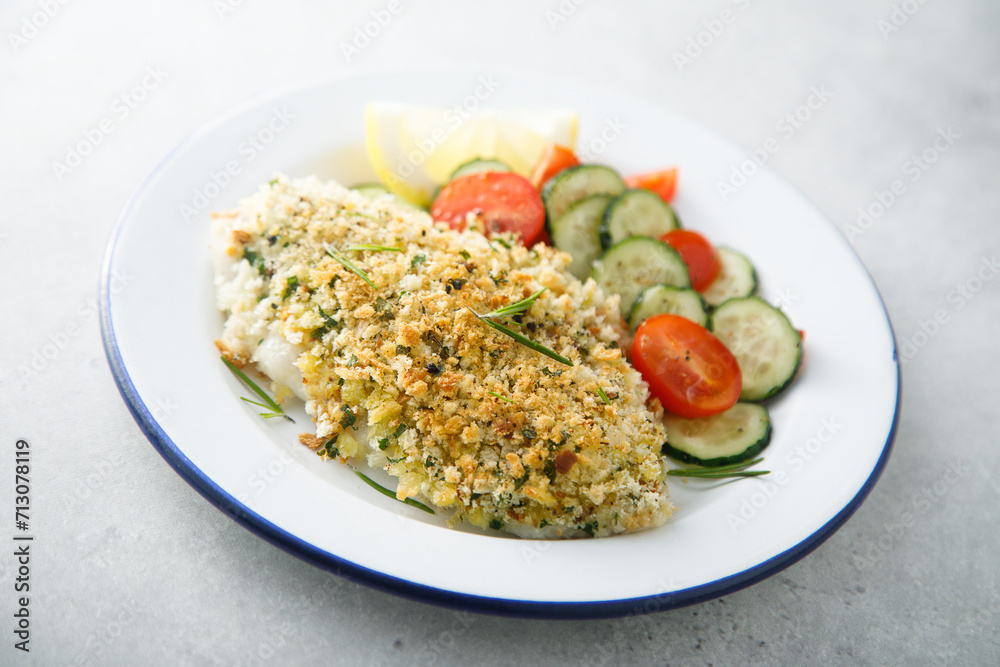 White fish fillet with garlic crumbs and rosemary White fish fillet with garlic crumbs and rosemary