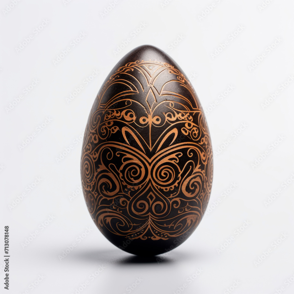 An ornate black Easter egg with intricate handmade patterns and designs, representing an exquisite combination of craftsmanship and artistry. Festive elegant Easter background An ornate black Easter egg with intricate handmade patterns and designs, representing an exquisite combination of craftsmanship and artistry. Festive elegant Easter background