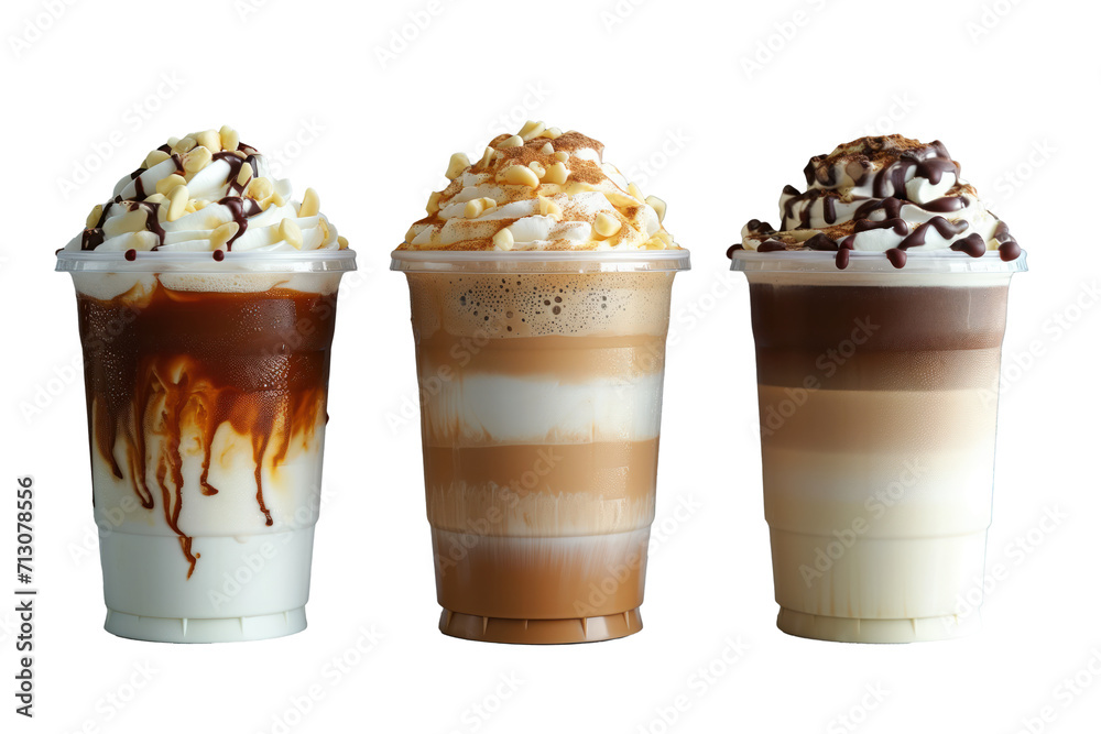 3 iced latte coffees on transparent background 3 iced latte coffees on transparent background